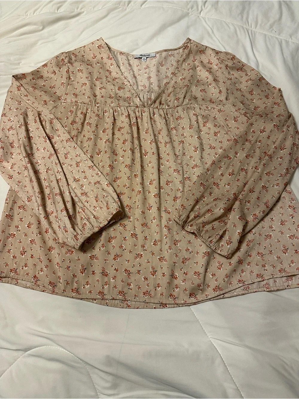 Madewell Women's Floral V-Neck Long-Sleeve Blouse - Size XXL